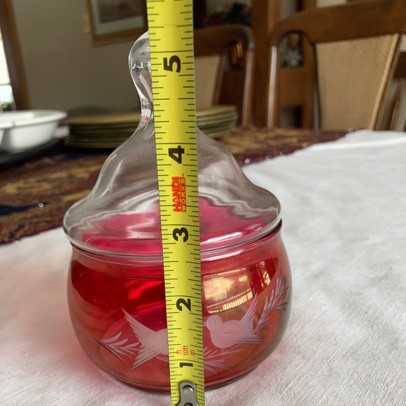 Cranberry Candy Dish with clear lid - Picture 4 of 4